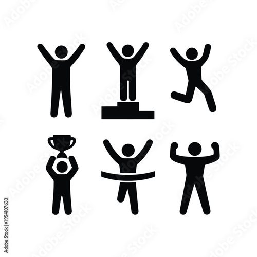 Fotografia Six stick figures in various celebratory poses silhouette