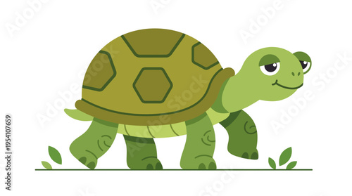 Green Turtle Walking on Land Slowly.