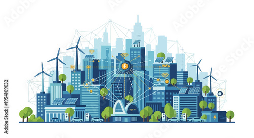 Smart City Powered by Green Energy: Sustainable Urban Future with Solar Panels, Wind Turbines, Electric Vehicles & IoT Connectivity