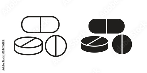 Pills icon logo vector. Set of line icons. flat designs