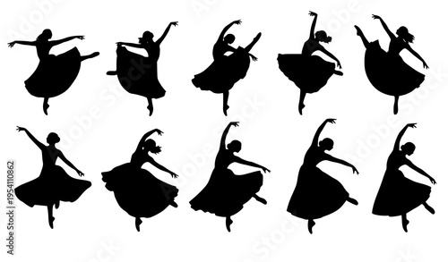 Artistic dance silhouettes vector ballet contemporary performance set