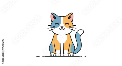 Colorful Calico Cat Sitting Alone.