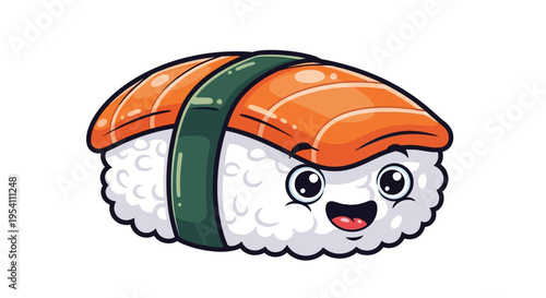 Smiling sushi with salmon on top.