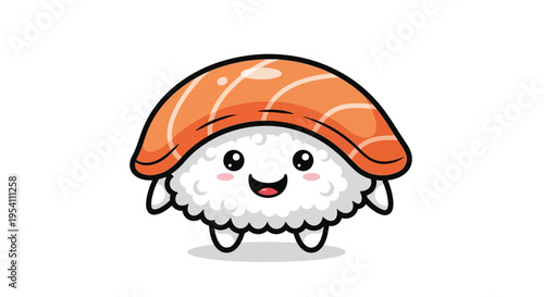 Smiling Cartoon Sushi Character Closeup.