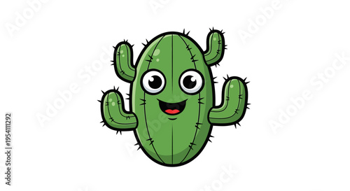 Smiling Cartoon Cactus Character Face.