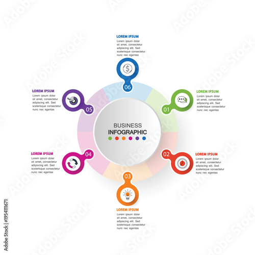 Infographic template with colorful magnifying glass icons