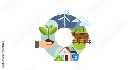 Green Earth Cycle: Sustainable Living, Renewable Energy, and Eco-Friendly Practices Illustration
