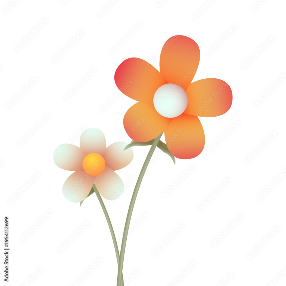 Obraz premium Two stylized flowers with orange and white petals on a clean white background, illustrating simplicity and natural beauty.