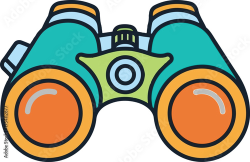 A colorful cartoon illustration of a pair of binoculars for outdoor exploration and bird watching