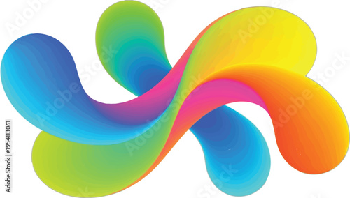A vibrant and colorful abstract fluid shape design featuring a dynamic gradient of rainbow hues