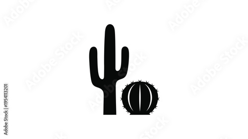 Black cactus and barrel cactus graphic as a bold silhouette