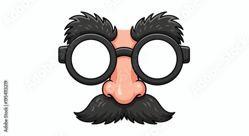 Humorous party disguise concept featuring classic fake glasses, bushy eyebrows, and a playful mustache illustration for costume fun