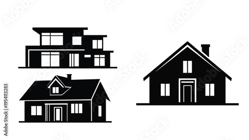 Black silhouettes of modern and traditional houses architectural design silhouette