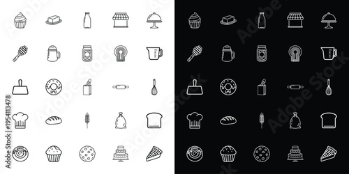 Set of 25 Outline Bakery and Confectionery Icons Vector Collection for Sweet Shop, Pastry, and Dessert Menus