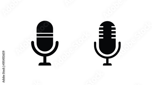 Two black microphone icons displayed against a white background silhouette