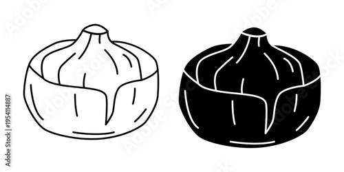 Garlic bulb icon set with outline and solid style for cooking ingredient kitchen food concept