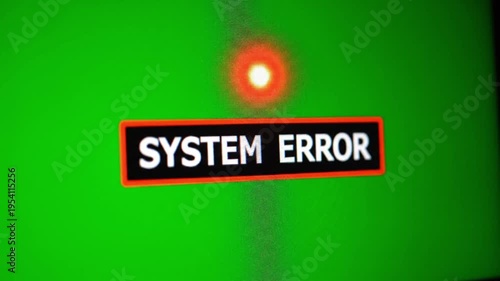 Glowing red system error screens on green background with grid lines technology failure concept