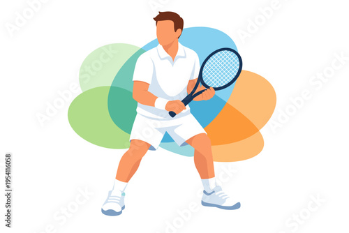 Man playing tennis holding racket ready to serve.