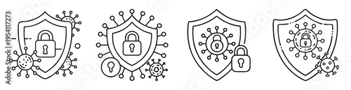 Shield icons depicting security and protection against viruses and cyber threats