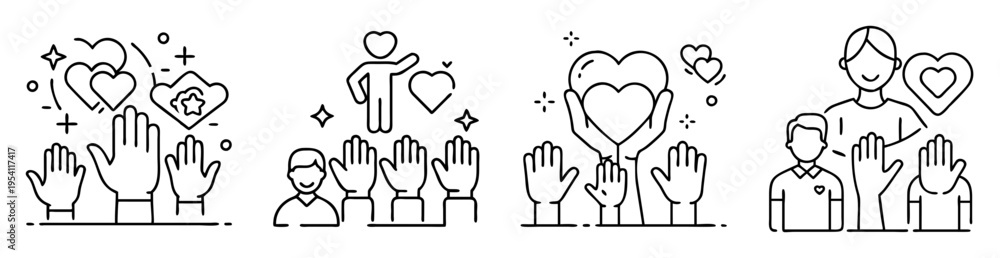 Obraz premium Symbolic Line Art Depicting Hands Raised in Unity and Appreciation