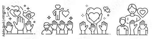 Symbolic Line Art Depicting Hands Raised in Unity and Appreciation