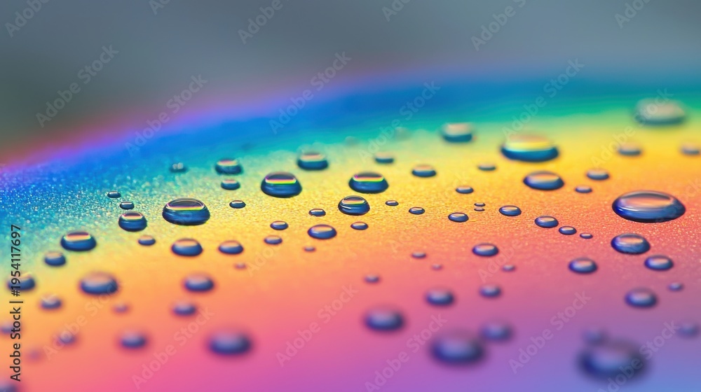Obraz premium Optical path curves rainbow spectrum light refraction water droplets colorful gradient surface macro photography natural prism effects