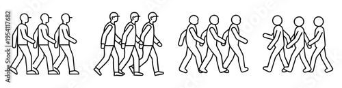 Illustration of repeating people walking in silhouette as they march forward