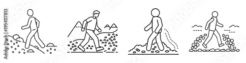 Various depictions of walking on different types of terrain using stick figures