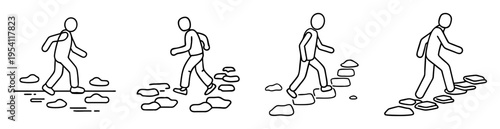 Illustration showing a stick figure ascending from water to rough stairs