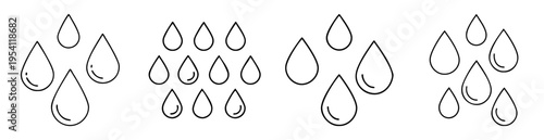 Black and White Water Drop Vector Illustrations Isolated on White Background