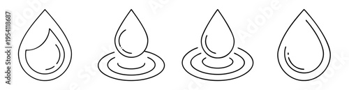 Four black and white water droplet images with ripple effects illustration