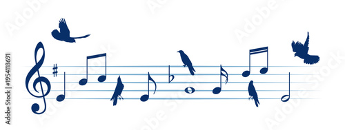 Musical notes with the flight of birds.