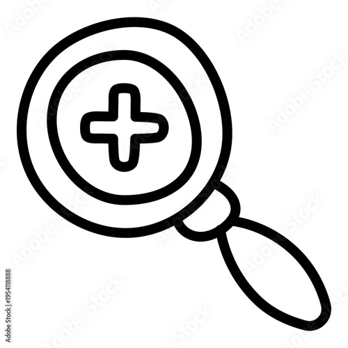 Plus sign under magnifying glass, icon of zoom in