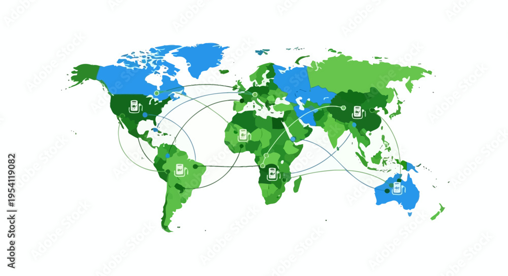 Obraz premium Global Green Energy Network & Sustainable Fuel Distribution Map. International Resource Connections.