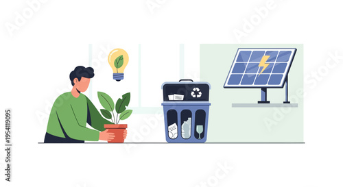 Sustainable Lifestyle Concept: Green Energy, Recycling, and Environmental Care