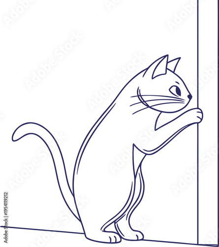 Cat peeking curious and hiding behind column