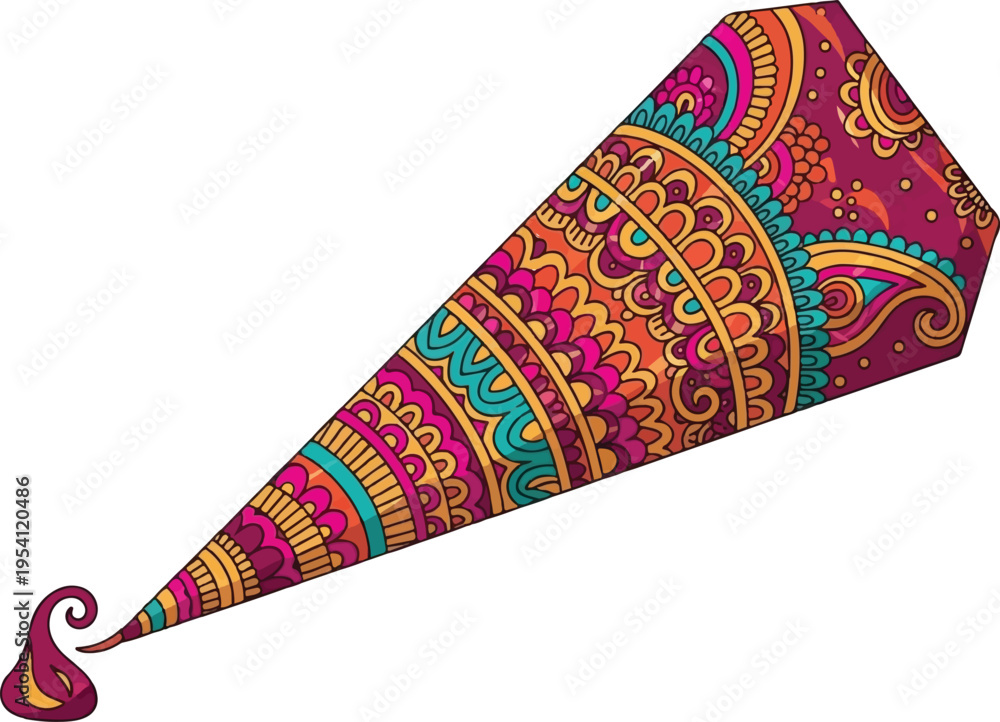 Obraz premium A vibrant henna cone decorated with intricate traditional patterns in bright shades of magenta