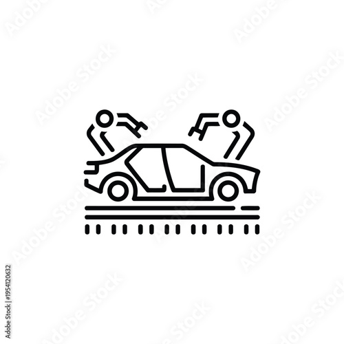 People rush to a car on train tracks in a dramatic accident scene