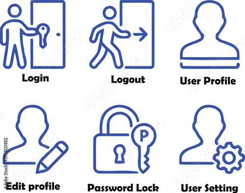 Set of 6 user account management icons vector
