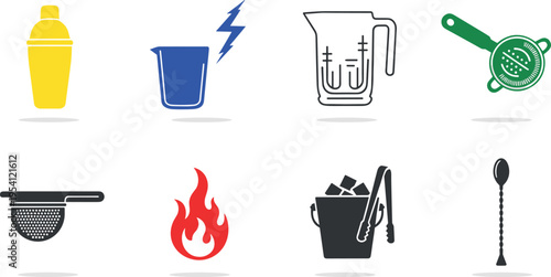 A collection of eight colorful bar icons on transparent background