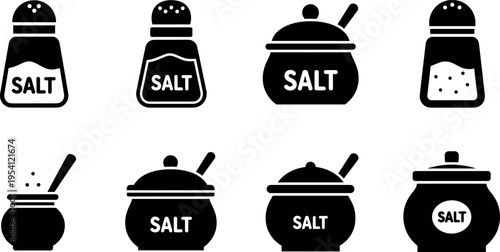 A set of black salt shaker icons on transparent background