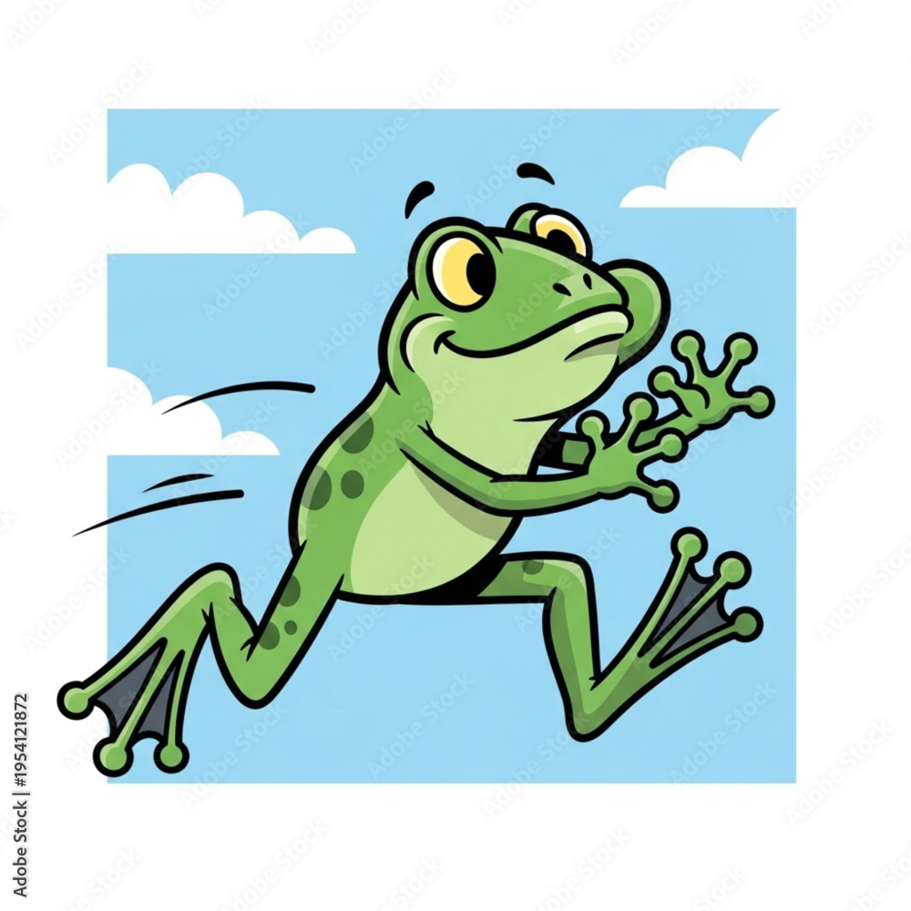 Obraz premium Cartoon Frog Jumping with Joyful Expression.