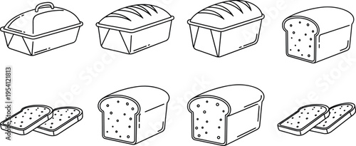 A collection of bread illustrations in various forms on transparent background