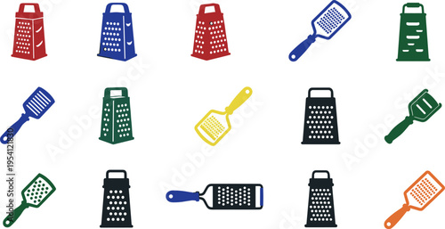 A collection of colorful grater and scraper icons on transparent background