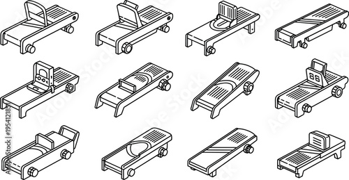 A collection of various conveyor belt systems on transparent background