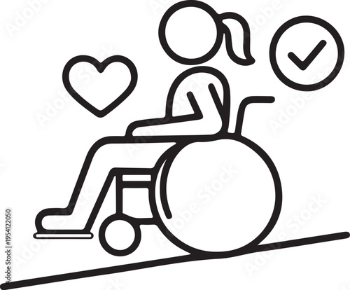 Wheelchair User Ascending Ramp with Accessibility and Care Icons