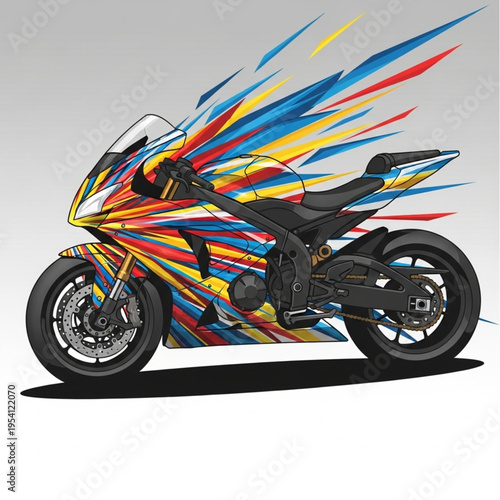 Colorful Motorcycle with Dynamic Paint Splatter Design.