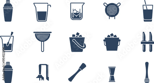 A collection of bar and cocktail icons on transparent background
