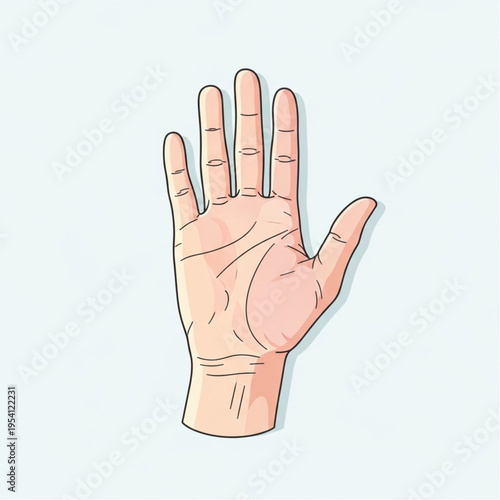 Illustration of Human Hand with Palm Lines.