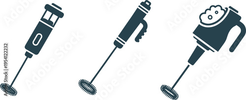 Three handheld electric mixers on a transparent background for cooking illustration